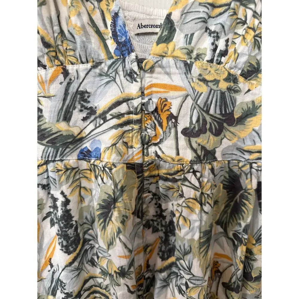 Abercrombie & Fitch Plunge Linen Blend Maxi Dress in Tropical Print, XS